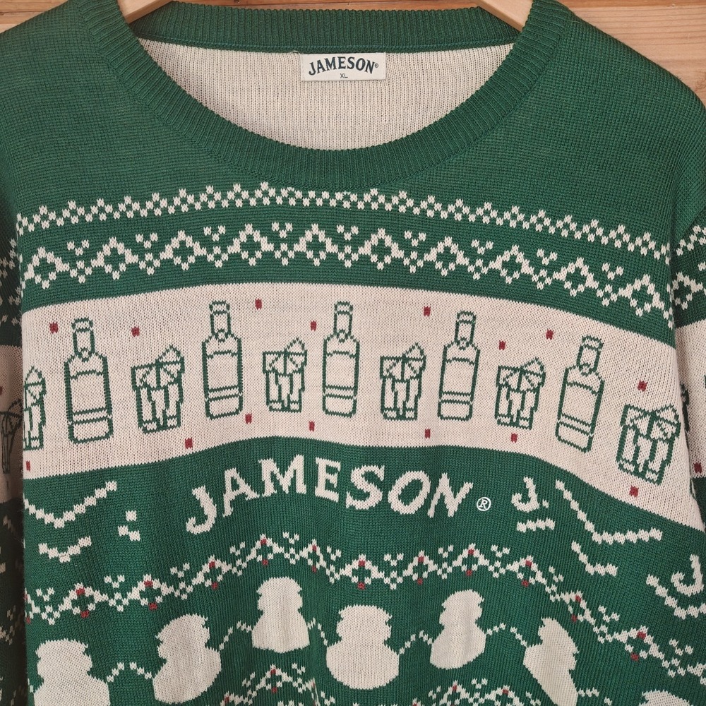 Jameson Whisky Ugly Christmas Sweater XL Slim Green Mens - Picture 2 of 6